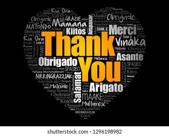 Thank You Love Heart Word Cloud in different languages, concept background