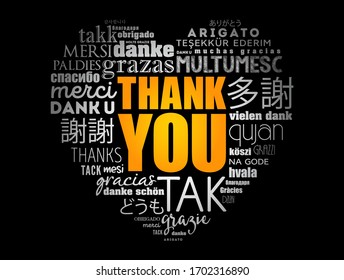 Thank You Love Heart Word Cloud in different languages, concept background