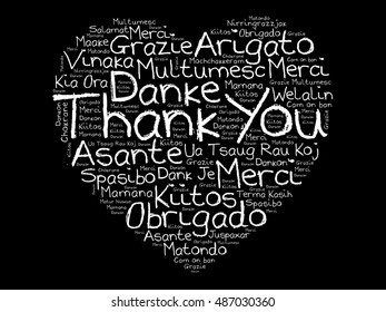 Thank You Love Heart Word Cloud in different languages, concept background