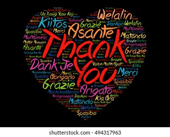 Thank You Love Heart Word Cloud in different languages, concept background