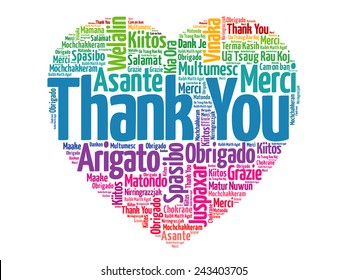 Thank You in many languages, love heart vector concept