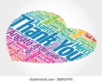 Thank You in many languages, love heart vector concept