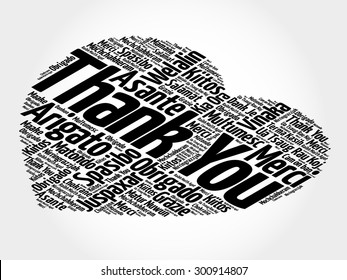 Thank You in many languages, love heart vector concept