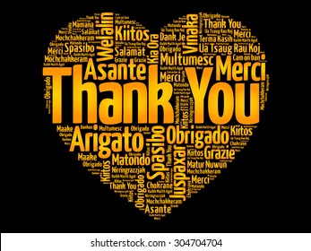 Thank You in many languages, love heart vector concept