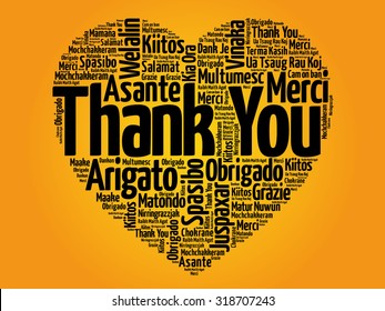 Thank You in many languages, love heart vector concept