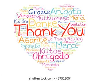 Thank You in many languages, love heart word cloud concept