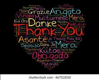 Thank You in many languages, love heart word cloud concept