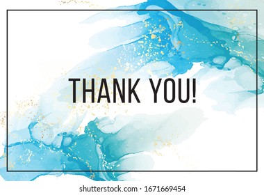 Thank You Marble texture. Alcohol ink blue gold colors vector art.