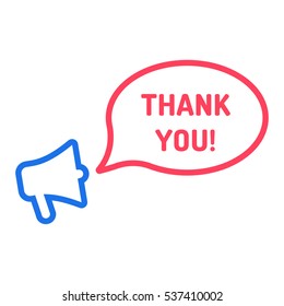 Thank you. Megaphone with speech bubble icon. Flat vector illustration on white background.