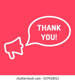 Thank you. Megaphone with speech bubble icon. Flat vector illustration on red background.