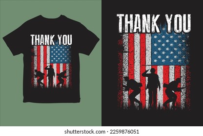 Thank You Memorial Day Veteran military flag design American T-Shirt vector