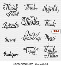 Thank you, merci beaucoup, danke - typographic calligraphic lettering It can be used to design greeting cards, magazines, posters,