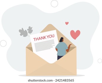 Thank you message, appreciation or greeting to client, customer or employee communication, gratitude letter email, calligraphy concept,flat vector illustration.