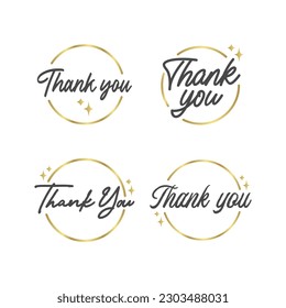 Thank you message. Beautiful greeting calligraphy text. Handwritten modern lettering with golden circle frame.