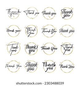 Thank you message. Beautiful greeting calligraphy text. Handwritten modern lettering with golden circle frame.