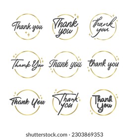Thank you message. Beautiful greeting calligraphy text. Handwritten modern lettering with golden circle frame.
