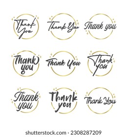 Thank you message. Beautiful greeting calligraphy text. Handwritten modern lettering with golden circle frame.