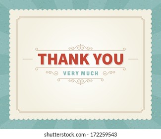 Thank you message card retro lettering typography. Vector background.