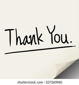 Thank you message hand write on paper note illustration vector background.