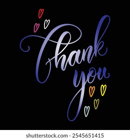 Thank you message handwritten vector illustration isolated on black background. Hand drawn lettering style calligraphy.