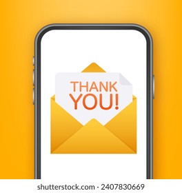 Thank You Message on Mobile Phone Screen Vector Illustration - A modern gratitude concept with envelope and note on smartphone.