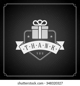 Thank You message text Vintage Greeting Card design template. Chalkboard Retro vector background.