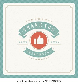 Thank You message text Vintage Greeting Card design template. Retro vector background.