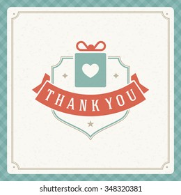 Thank You message text Vintage Greeting Card design template. Retro vector background.