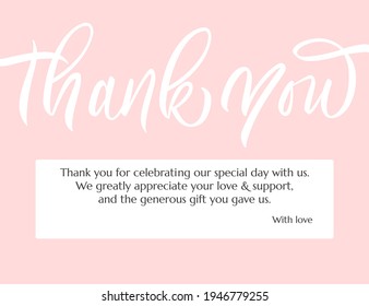 Thank you - modern design with calligraphic inscription. Wedding theme card. Vector.