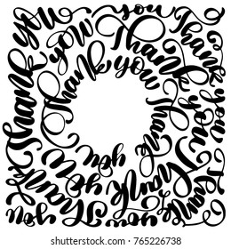 Thank You modern handwritten inscription disposed in a circle. Hand drawn lettering. Thank You calligraphy. Thank you card. Vector illustration