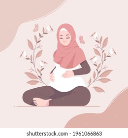 Thank You Mom Background With Pregnant Hijab Girl Character