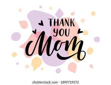 Gracias a mamá dibujando letras a mano. Feliz día de la madre. Fondo acuarela. Plantilla para, banner, afiche, volante, tarjeta de saludo, diseño web, diseño de impresión. Ilustración vectorial.