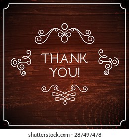 Thank you mono line card on wood background. Vector illustration  