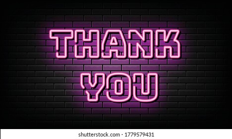 Thank you neon sign, design element, light banner, announcement neon signboard.