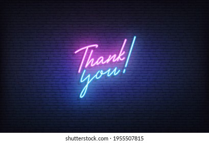 Thank You Neon Sign. Glowing Neon Lettering Thank You Template