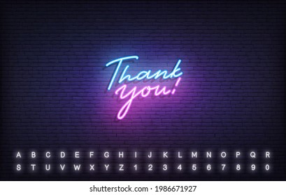 Thank You neon template. Glowing neon lettering Thank You sign