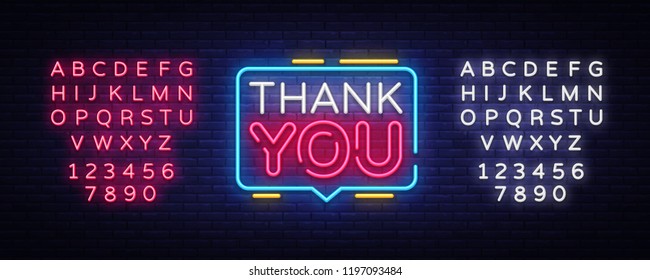 Thank You Neon Text Vector. Thank You neon sign, design template, modern trend design, night neon signboard, night bright advertising, light banner, light art. Vector. Editing text neon sign
