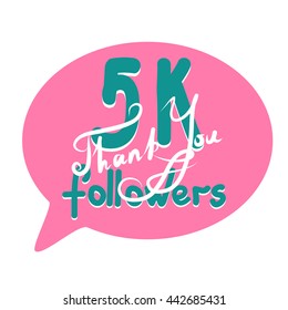 Thank you for network friends and followers. Thank you 5K followers hand draw. Image for Social Networks. Original hand draw thank you. Vector illustration