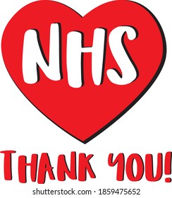 Thank You NHS handwritten lettering on a white background. Protection campaign or measure from coronavirus, COVID-19. Quote text, hash tag or hashtag. Coronavirus, COVID 19 protection logo.Vector Eps8