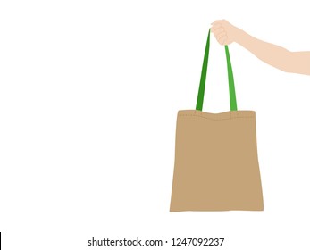 Thank you for not using Plastic Bags, People hold hand paper bag, cloth bag, No Plastic Bag Concept, save world, protect animals flat design vector.