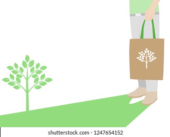 Thank you for not using Plastic Bags, People hold hand paper bag, cloth bag, No Plastic Bag Concept, save world, protect animals flat design vector.