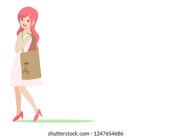 Thank you for not using Plastic Bags, People hold hand paper bag, cloth bag, No Plastic Bag Concept, save world, protect animals flat design vector.