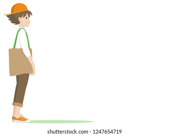 Thank you for not using Plastic Bags, People hold hand paper bag, cloth bag, No Plastic Bag Concept, save world, protect animals flat design vector.