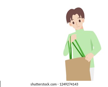 Thank you for not using Plastic Bags, People hold hand paper bag, cloth bag, No Plastic Bag Concept, save world, protect animals flat design vector.