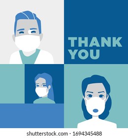 Thank You Note Design for Group of Medical Staff Wearing Protective Masks
