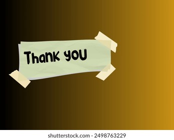 A thank you note illustration on a gradient background, with the text "Thank you" written on a piece of paper taped at the corners. Suitable for expressing gratitude in various contexts.