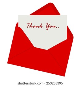 Thank You Note Inside A Red Envelope Illustration Isolated On White Background