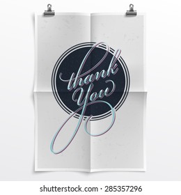 Thank You Note with a Retrofuturistic Touch on a Folded Poster Template with Realistic Texture and Shadow - Layered, Organized Vector File