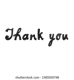 "Thank you" note. Vector stock illustration with lettering. Print design for greeting card, poster, social media,postcard. Black color handwritten text isolated on white background.