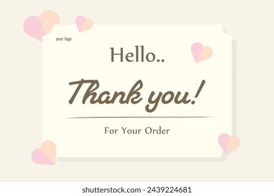 Thank you note. Thank you for your order note. Postcard for customer. Thanks for the purchase postcard. Vector illustration